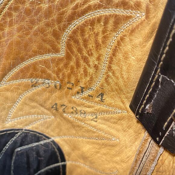 Vintage Tony Lama Men 10 Cowboy Boot Two Tone Brown Cream Leather Western Stitch main image 9